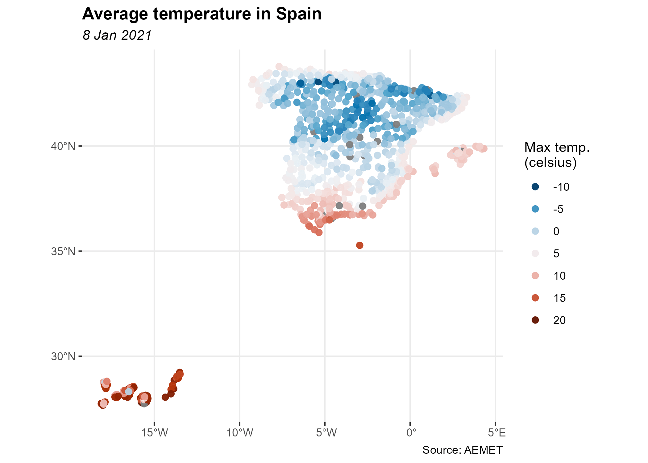 Example of map created with climaemet and sf
